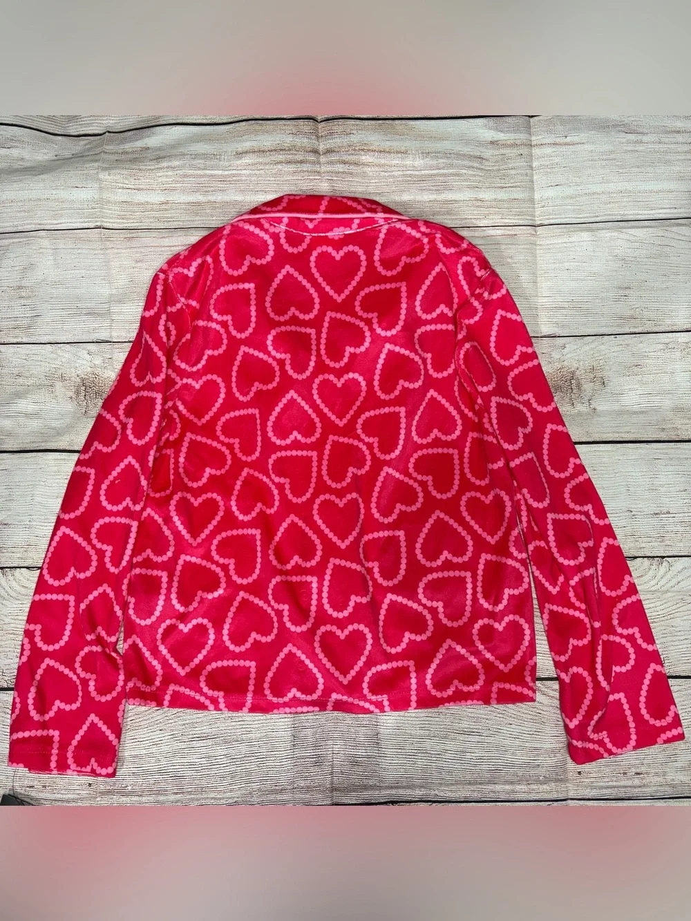 Girls' Red Heart-Print Pajama Set - Long Sleeve Top & Shorts